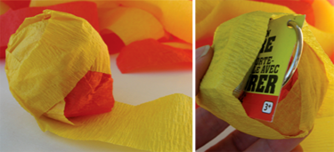 orange and yellow crepe paper balls