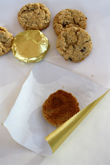 Wrapping cookies in gold foil