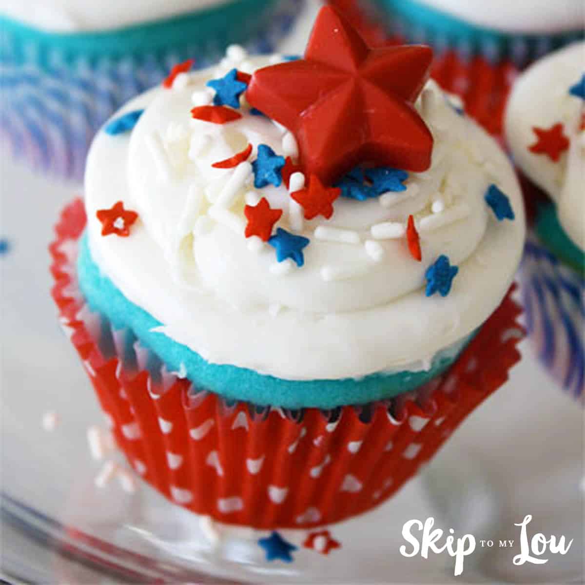Red White and Blue Cupcakes With Candy Star Cupcake Toppers