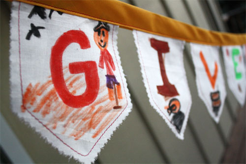 Give Thanks Bunting hanging for Thanksgiving decoration