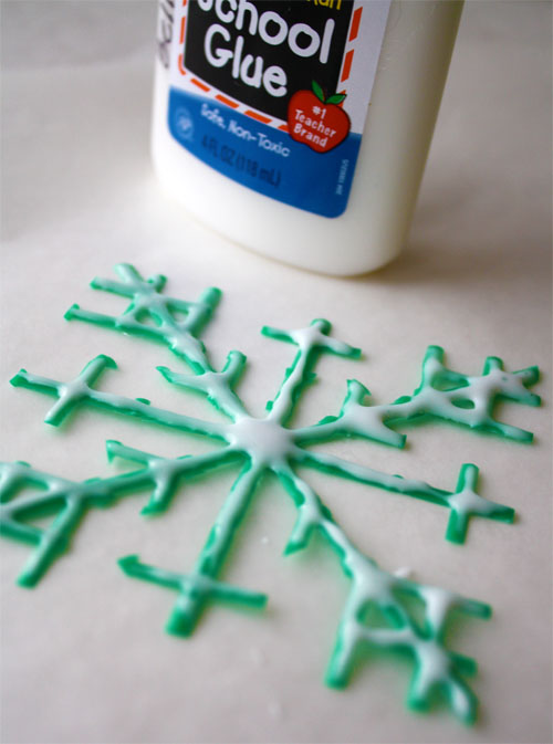 glue added to plastic snowflake