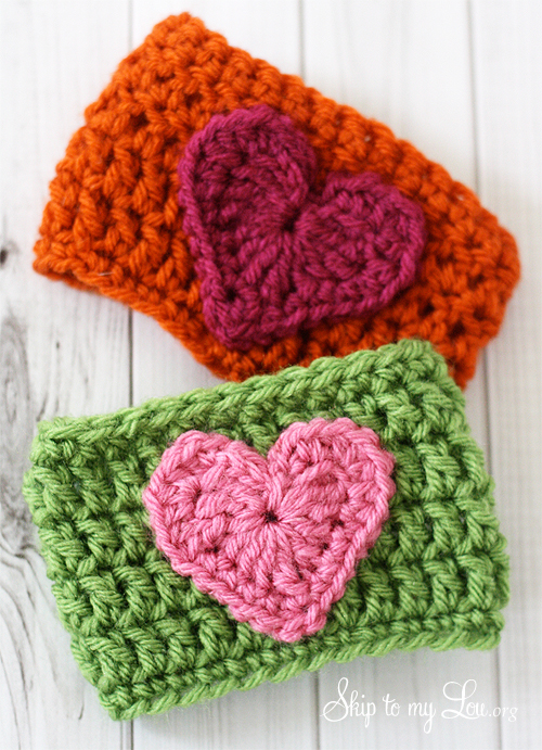 heart crochet coffee cozies