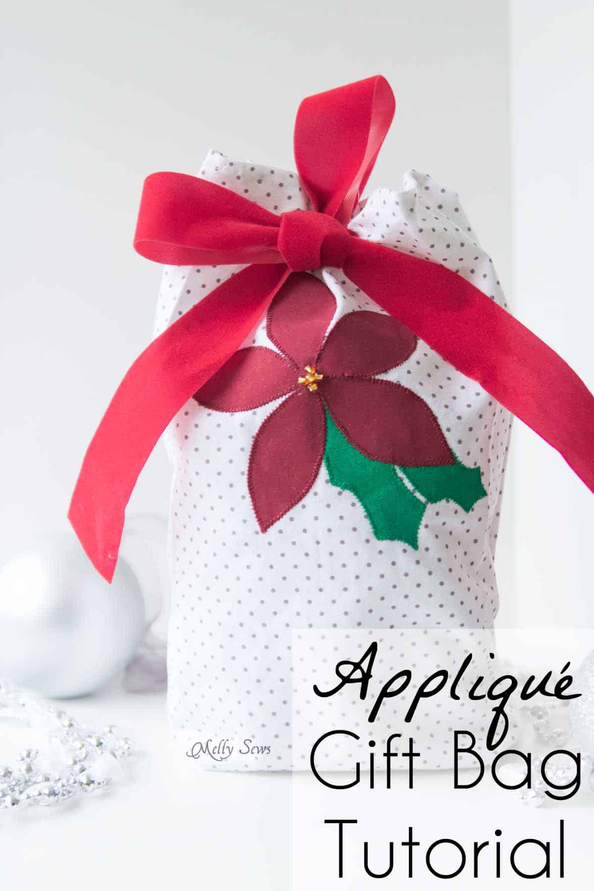 appliquéd gift bag tutorial - sew reusable gift bags and use up your scraps! Sewing tutorial by Melly Sews