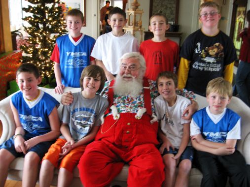 Breakfast with Santa group photo with boys basketball team.  -Skip To My Lou