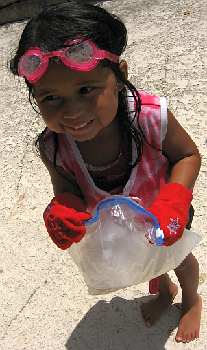 child making ice cream in a bag