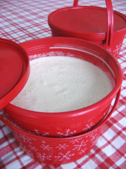 frozen tubleweed drink in red plastic bucket lid removed