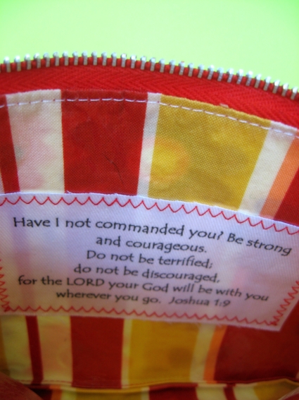 bible verse sewed in zipper bag