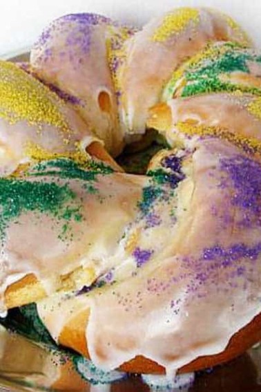 king cake on silver platter