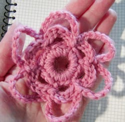 lacey pink crochet flower