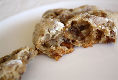 Butter pecan cookie broken to see the yummy inside.