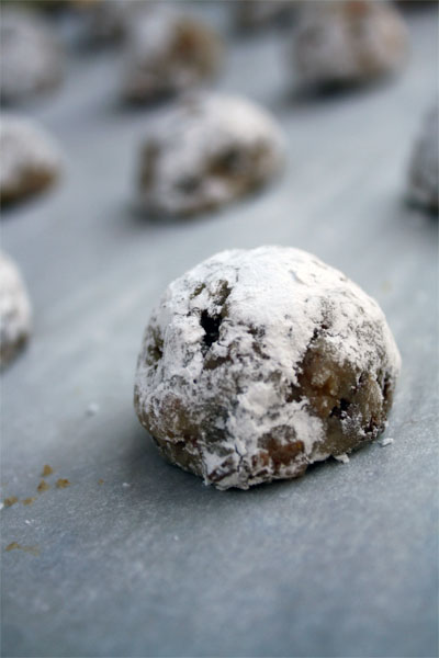 Butter Pecan Cookie rolled in powdered sugar