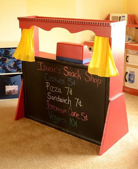 recycled dresser hutch into a puppet theater
