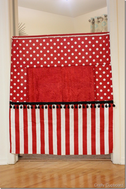 add tension rod and dowel to pockets and hang in doorway