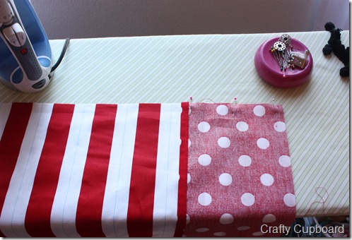 025 with your bottom stripe piece, do the same steps as above, pinning the 8” pieces, sewing, finishing, and top-stitching.