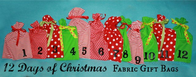 12 days of Christmas fabric gift bags