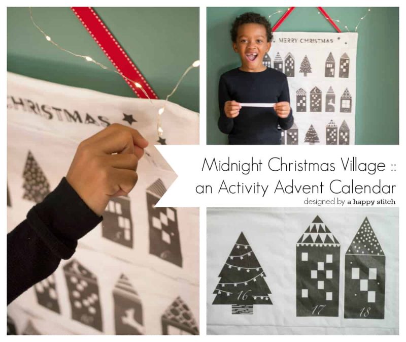 Collage that includes pictures of a Christmas village advent calendar