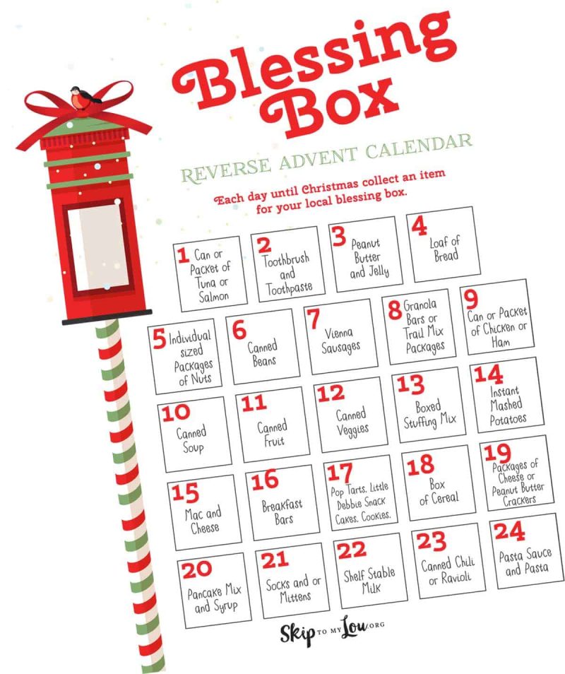 Printable reverse advent calendar in front of a white background