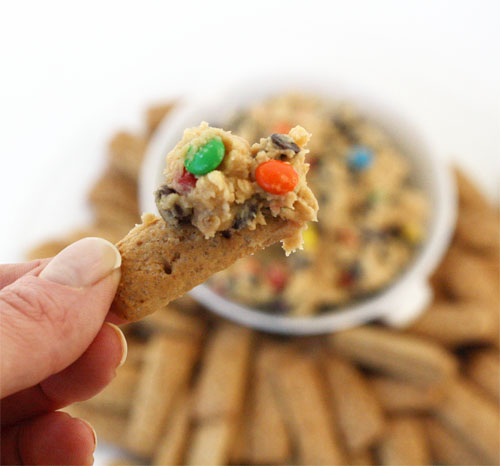cookie dough dip on graham stick