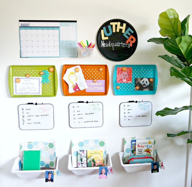bright colorful command center with items from dollar store