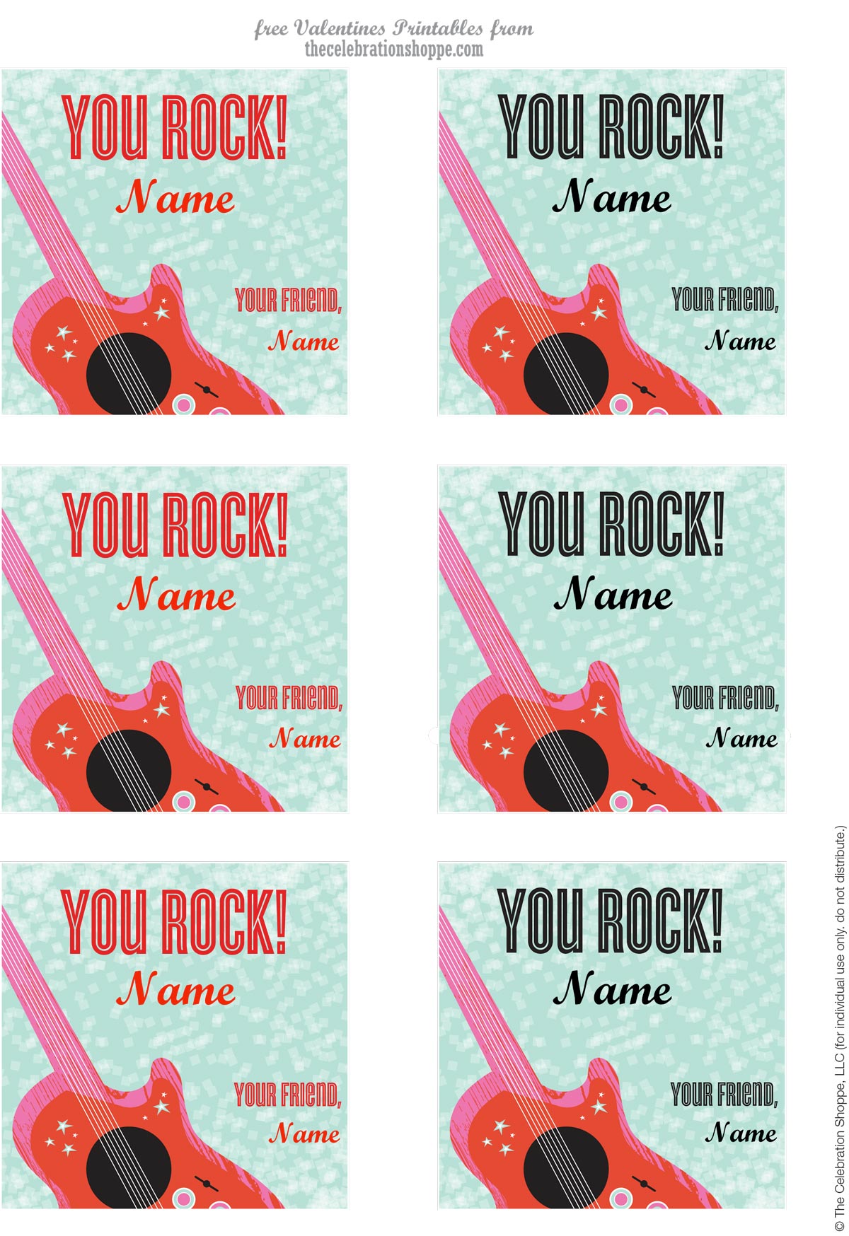you rock valentines 6 on a page