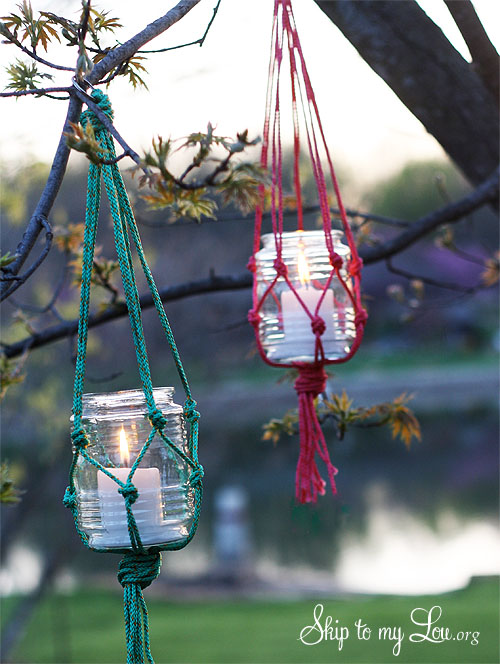 hanging macrame candle holders
