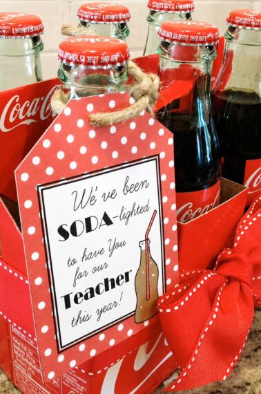 soda lighted teacher gift soda with gift tag tied on