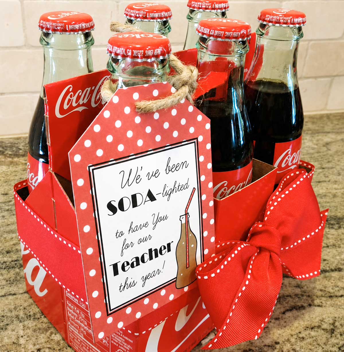 soda lighted teacher gift soda with gift tag tied on