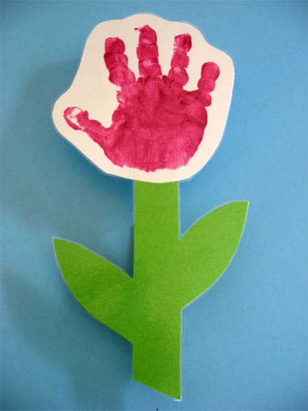 mother's day gift idea - red handprint flower on a green stem with leaves magnet - the magnet is not shown