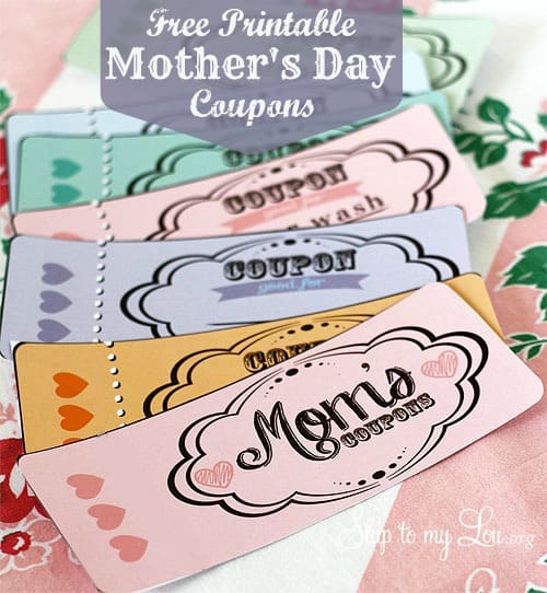 mother's day gift idea - pink mom's coupon book cover and five different colored coupons