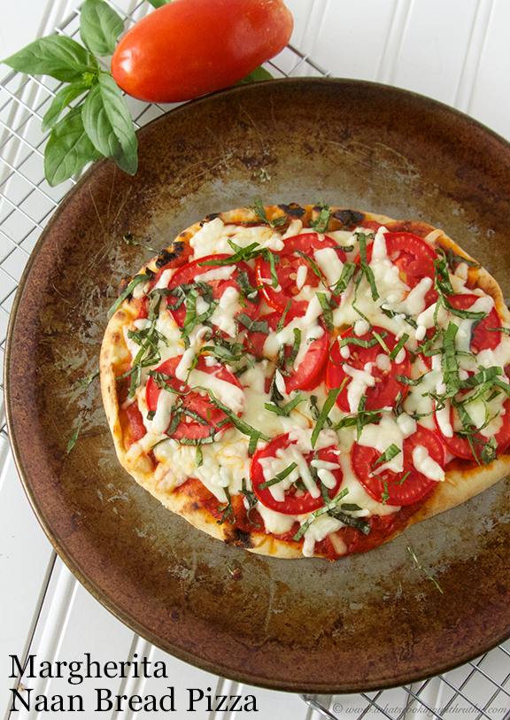 Margherita Naan Bread Pizza by www.whatscookingwithruthie.com