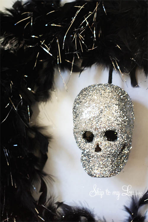 Halloween Wreath with Glittered Skull
