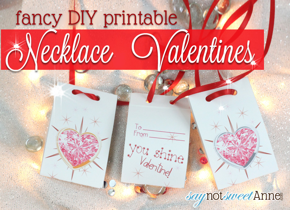 Printable Jeweled Necklace Valentines | by Saynotsweetanne.com via Skiptomylou.org | #valentine #vday #candy #cute #printable