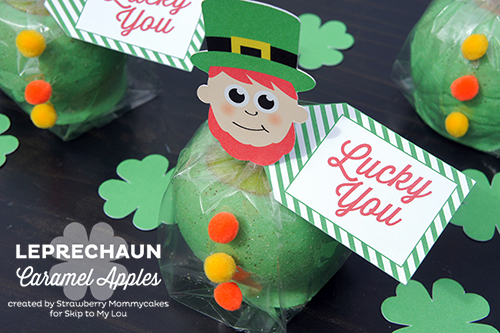 Leprechaun Caramel Apples by Strawberry Mommycakes for www.skiptomylou.org #stpattysday #printables #freeprintables