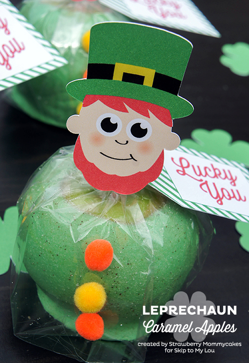 Leprechaun Caramel Apples by Strawberry Mommycakes for www.skiptomylou.org #stpattysday #printables #freeprintables
