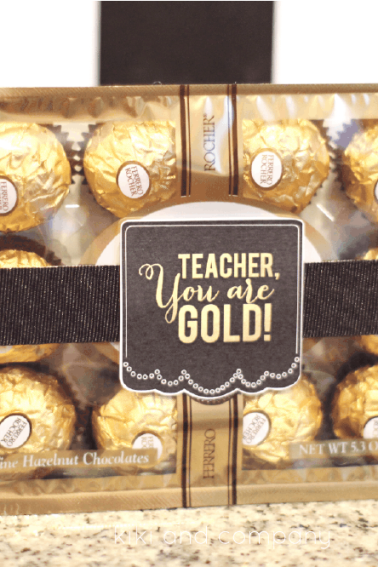 simple teacher gift gold chocolates in box with printable teacher tag