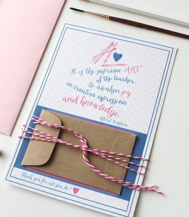 the art of the teacher quote on printable gift card holder teacher gift