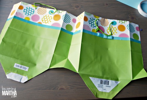 The gift bag is shown after being cut and opened up.