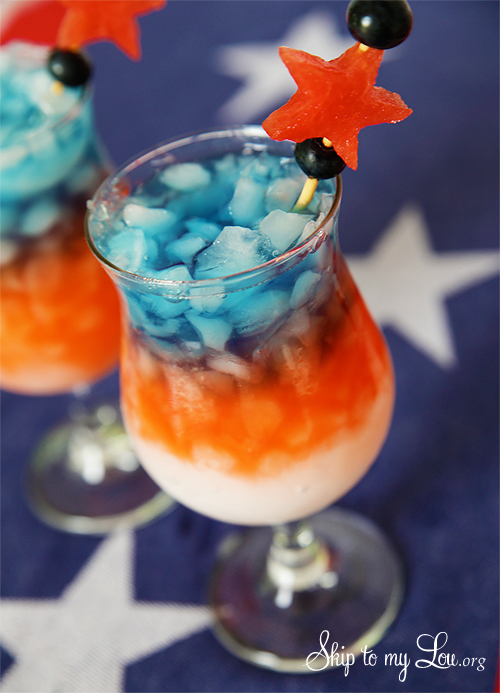 red white and blue layerd drink