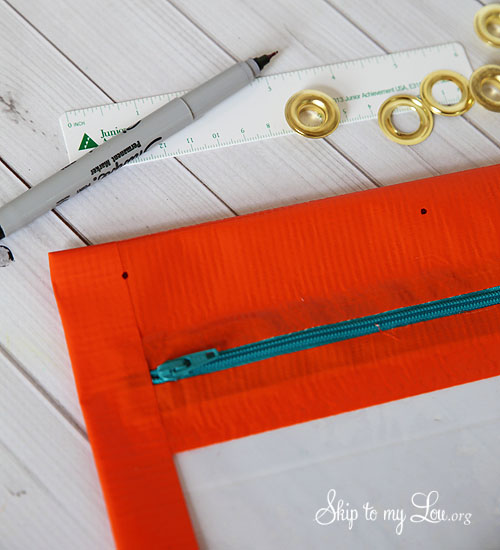 duct tape pencil bag grommet placement