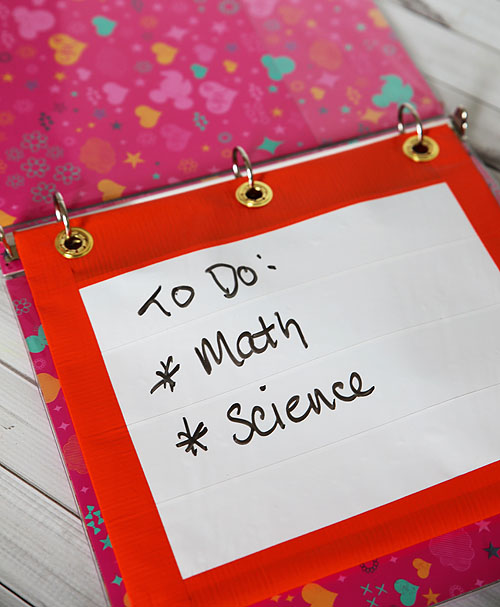 duct tape pencil binder with dry erase side