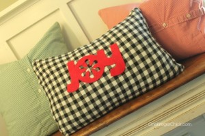 Create darling festive pillows from dress shirts- sew easy! OneKriegerChick.com