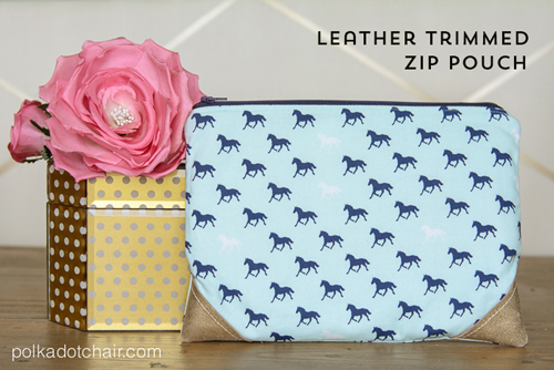 DIY Leather Trimmed Zippered Pouch by Melissa Mortenson of polkadotchair.com