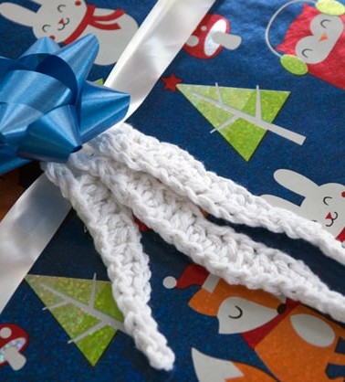 Icicles on Christmas gift with a blue bow
