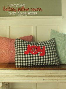 Make darling and inexpensive holiday pillows from dress shirts! OneKriegerChick.com