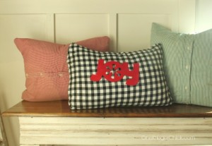Make your own holiday pillows from thrift store dress shirts- easy sewing project! OneKriegerChick.com