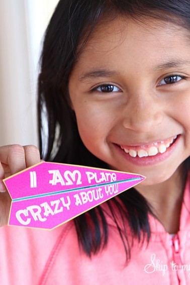 pink and white airplane valentine card - I am plane crazy for you
