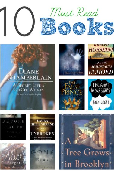 Compilation of 10 must-read books such as The fault in our stars, Gone girl, What Alice forgot, and more