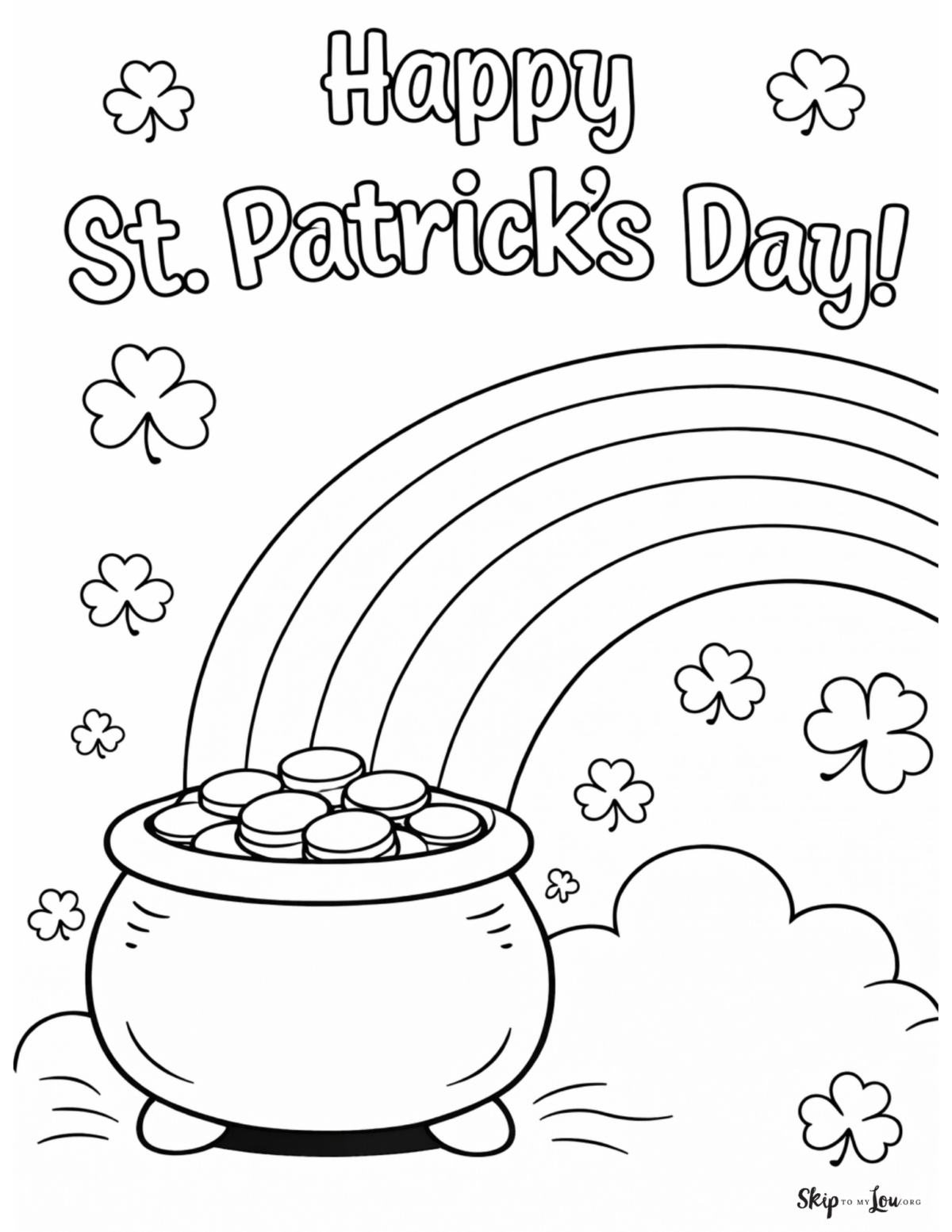 happy st patricks day pot of gold coloring page printable