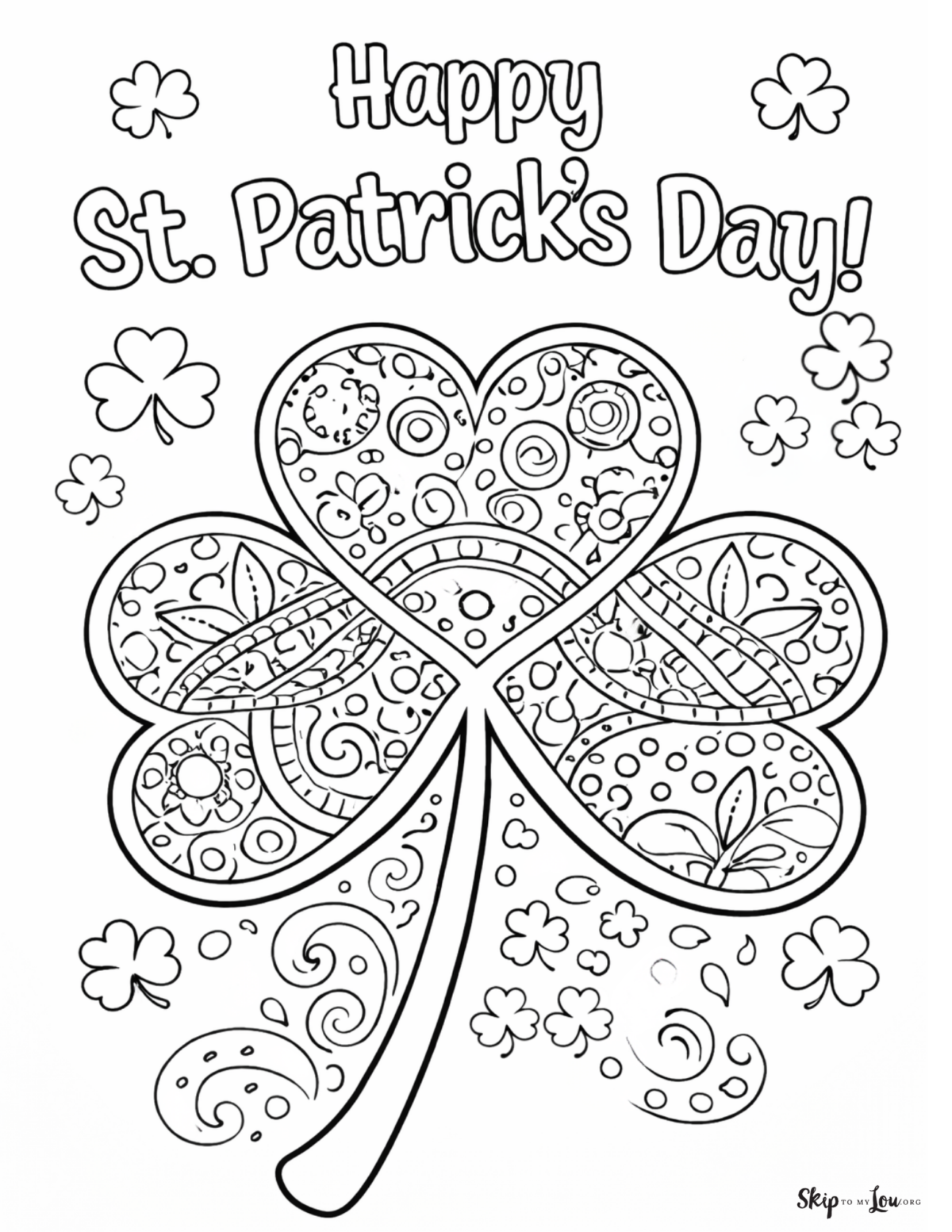 happy st patricks day shamrock coloring page printable
