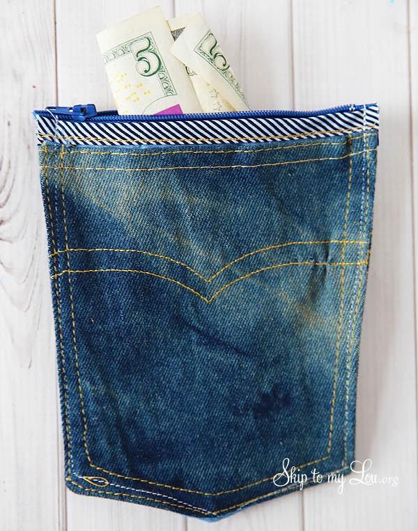 zippered denim pocket pouch
